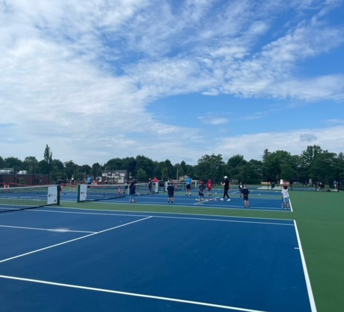 Photo of a blue tennis court