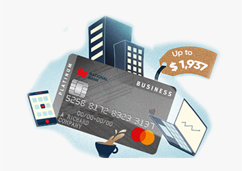 Illustration of the Platinum Business Mastercard credit card with a tag that indicates a value of $1,937 