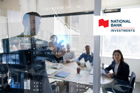 Photo of a group of people at an office with a National Bank Investment logo.  