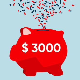 Drawing of a red pig displaying $3,000 