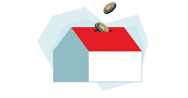 Illustration of a house-shaped piggy bank with a coin being inserted