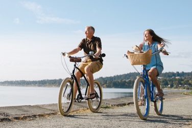 Couple riding bikes