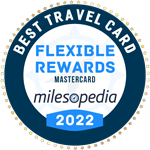 Picto of a badge titled best flexible rewards travel card Mastercard Milesopedia 2022