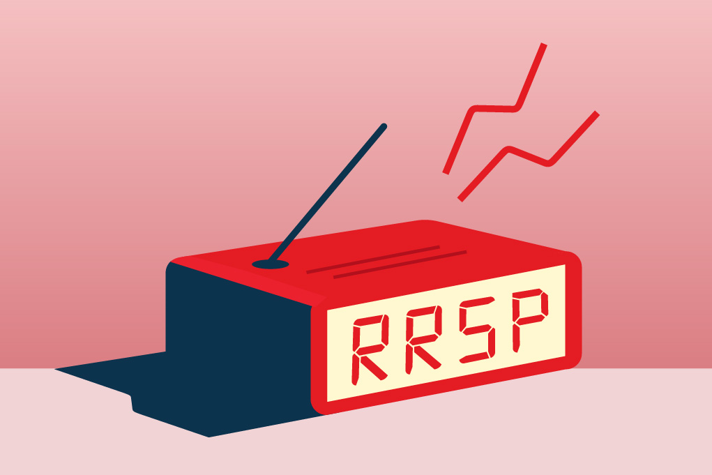 Drawing of an alarm clock with the word RRSP instead of the time