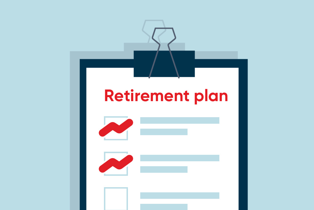 Drawing of a marked document with steps of a retirement plan