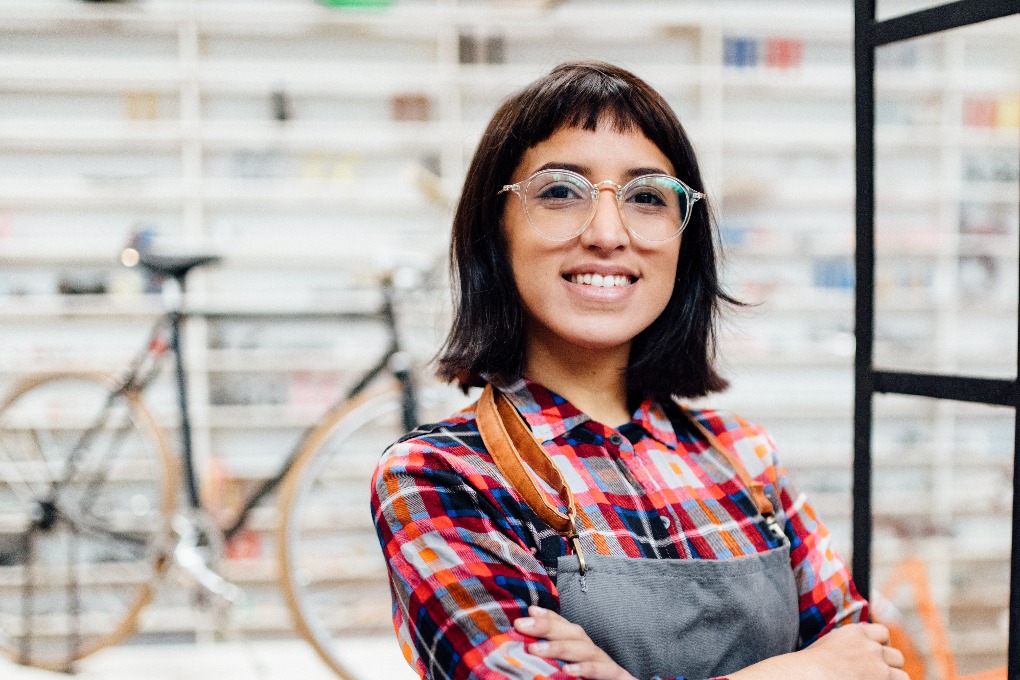 Entrepreneur in her bike shop