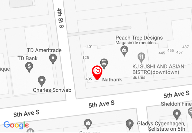 Picto of an arrow on map showing the address of the Natbank branch in Naples