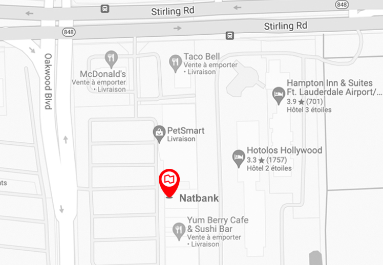 Drawing of a map with an arrow icon indicating the location of the branch in Hollywood