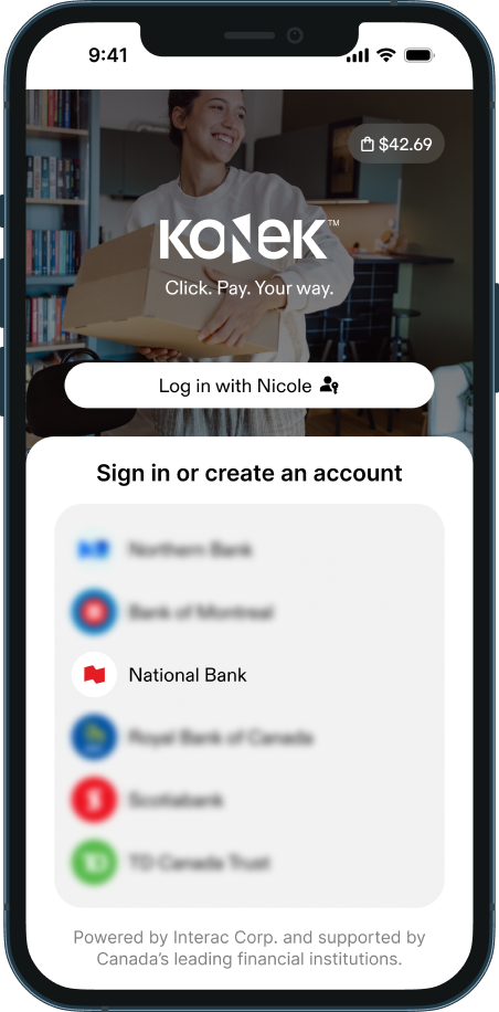 Photo of a mobile phone displaying the KONEK sign in or create an account page 