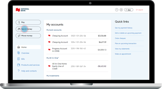 Image of a computer presenting the demo on how to send international transfers from your online bank 