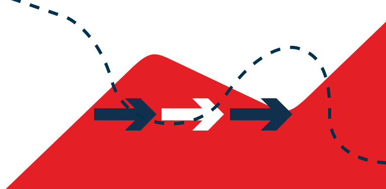 Illustration of arrows and a dotted line in front of the National Bank logo