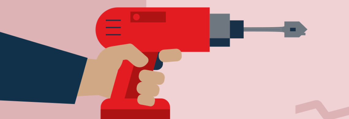 Illustration of a hand holding a drill